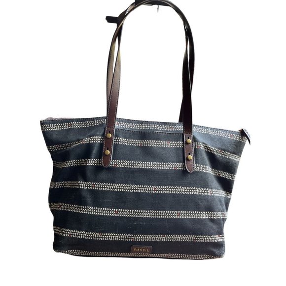 Fossil navy/tan stripe satchel - Picture 1 of 6